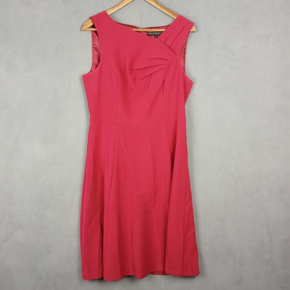 White House Black Market Sheath Dress Womens 10 Red Rayon Stretch Back Zip Party